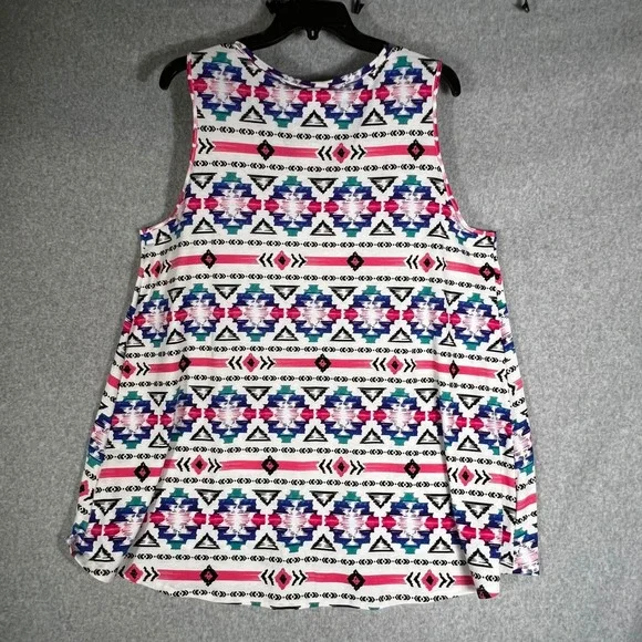 LuLaRoe 2XL Sleeveless Tunic TankTop Pink Blue Geometric Southwestern V-Neck NWT - Picture 7 of 7